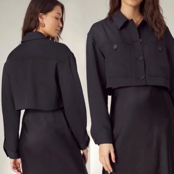Aritzia Wilfred Little Cropped Jacket in Black L $198 Minimalist Classic Boxy - Picture 2 of 16